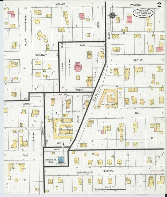 Sanborn Fire Insurance Map from Petersburg, Monroe County, Michigan (1923), Sheet #0002 - Historic Sanborn Fire Insurance Map Print, vintage old map wall art, antique decor, genealogy gift, Michigan Michigan map