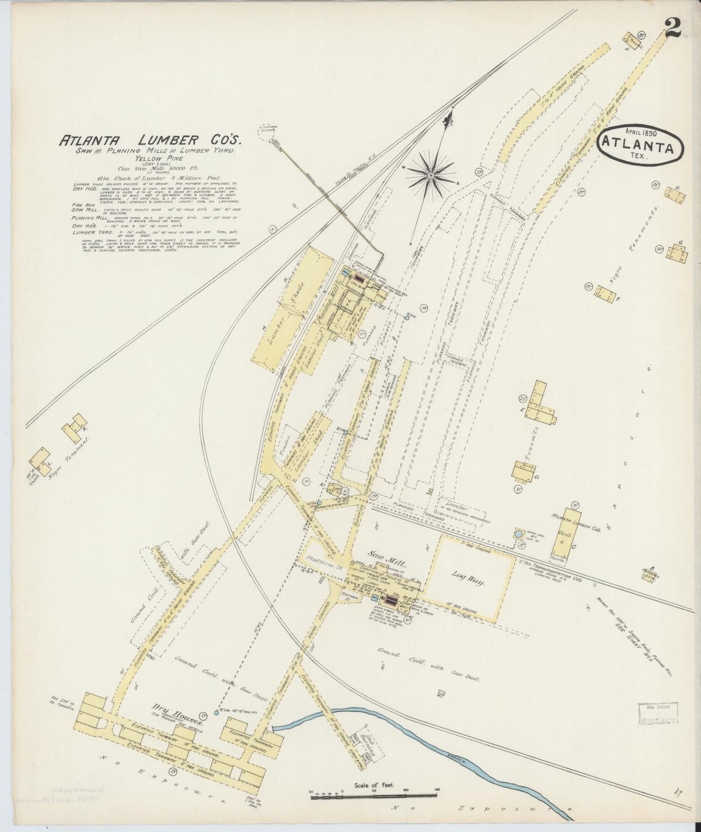 Sanborn Fire Insurance Map from Atlanta, Cass County, Texas (1890), Sheet #0002 - Historic Sanborn Fire Insurance Map Print, vintage old map wall art, antique decor, genealogy gift, Texas Texas map