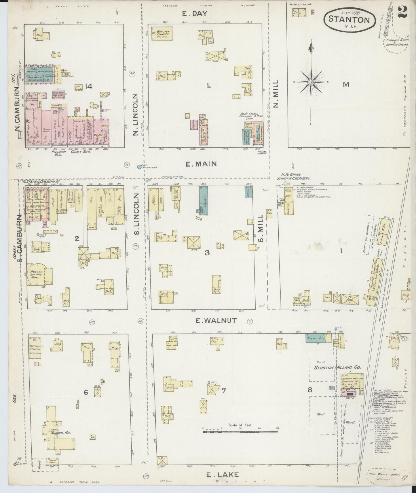Sanborn Fire Insurance Map from Stanton, Montcalm County, Michigan (1887), Sheet #0002 - Historic Sanborn Fire Insurance Map Print, vintage old map wall art, antique decor, genealogy gift, Michigan Michigan map