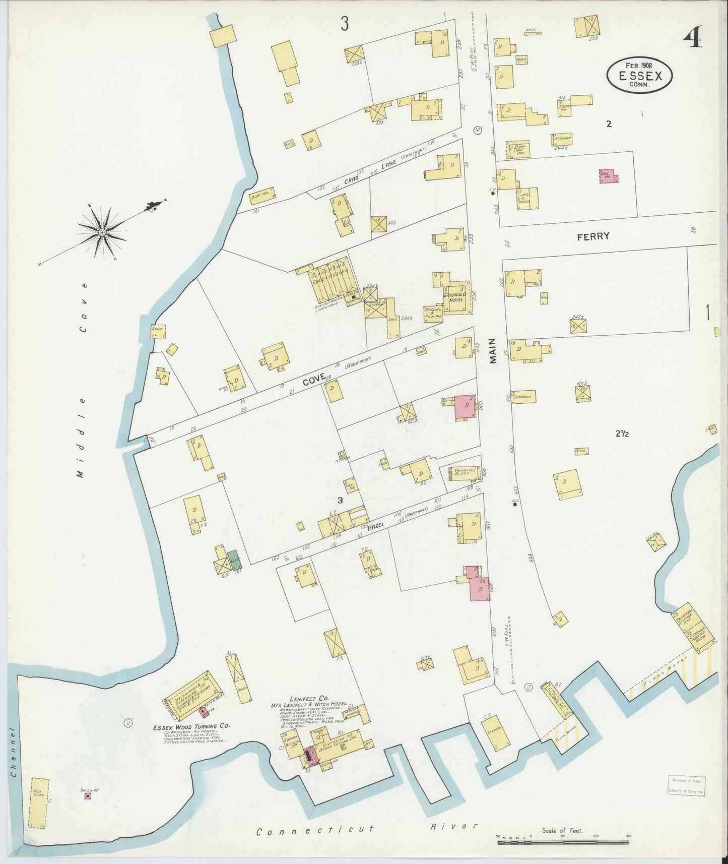 Sanborn Fire Insurance Map from Essex, Middlesex County, Connecticut (1908), Sheet #0004 - Historic Sanborn Fire Insurance Map Print, vintage old map wall art, antique decor, genealogy gift, Connecticut Connecticut map