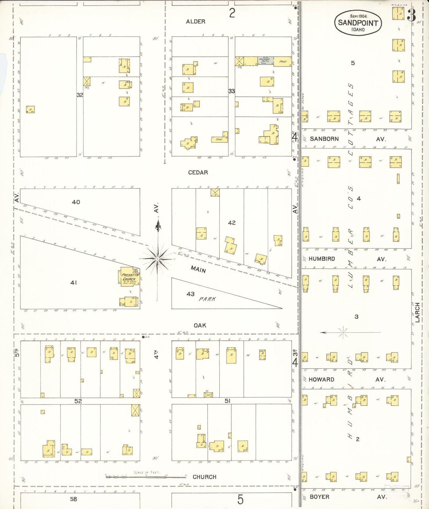 Sanborn Fire Insurance Map from Sandpoint, Bonner County, Idaho (1904), Sheet #0003 - Complete Map Set gallery image, historic Sanborn map, vintage wall art, Idaho Idaho