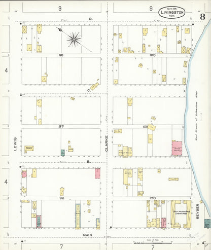 Sanborn Fire Insurance Map from Livingston, Park County, Montana (1896), Sheet #0008 - Complete Map Set gallery image, historic Sanborn map, vintage wall art, Montana Montana