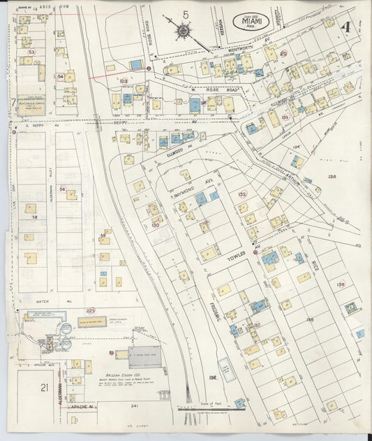 Sanborn Fire Insurance Map from Miami, Gila County, Arizona (1948), Sheet #0004 - Historic Sanborn Fire Insurance Map Print, vintage old map wall art, antique decor, genealogy gift, Arizona Arizona map