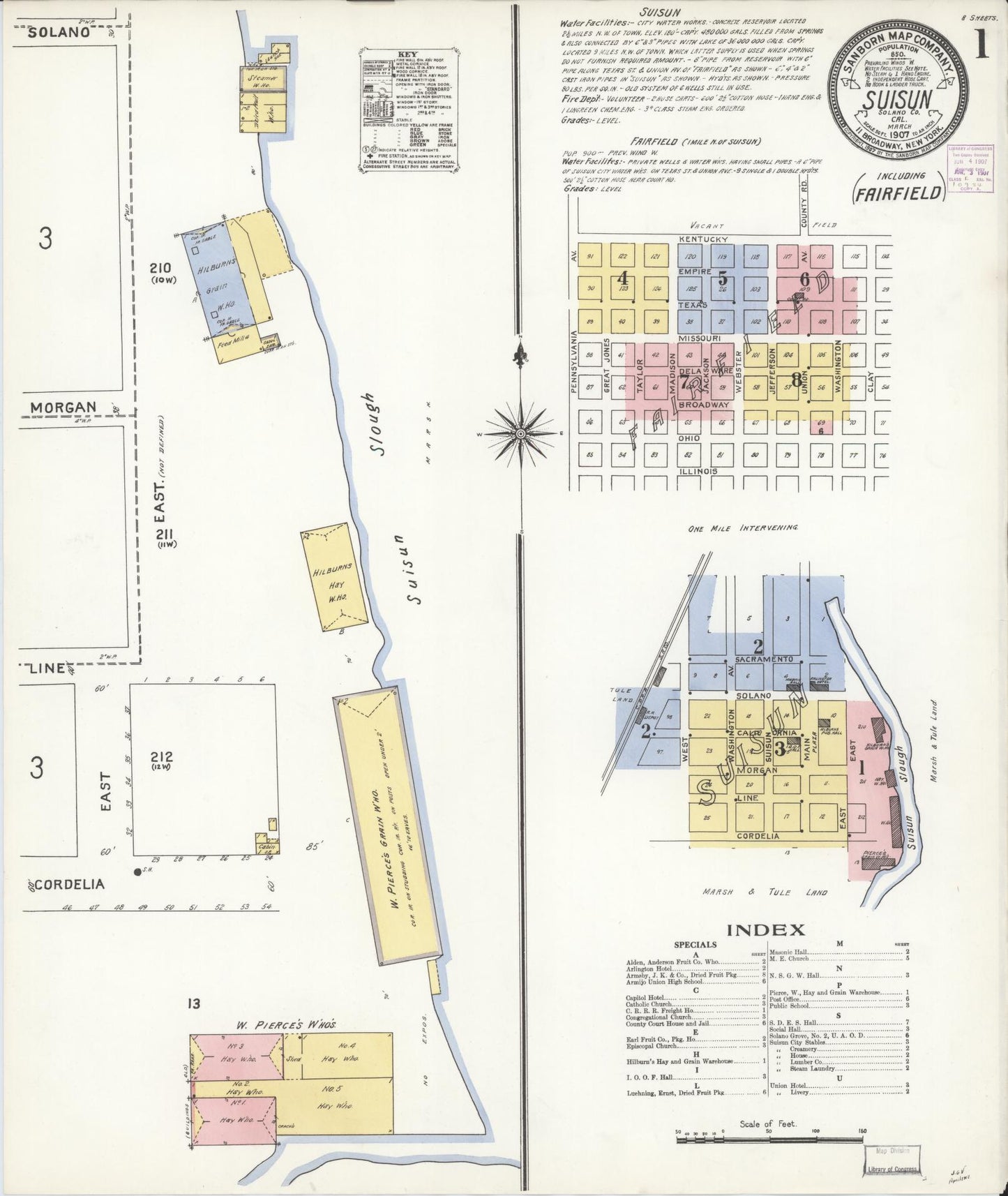 Sanborn Fire Insurance Map from Suisun, Solano County, California (1907), Sheet #0001 - Complete Map Set gallery image, historic Sanborn map, vintage wall art, California California