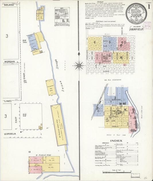 Sanborn Fire Insurance Map from Suisun, Solano County, California (1907), Sheet #0001 - Complete Map Set gallery image, historic Sanborn map, vintage wall art, California California