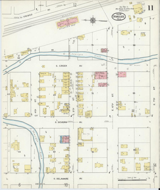 Sanborn Fire Insurance Map from Okmulgee, Okmulgee County, Oklahoma (1916), Sheet #0011 - Historic Sanborn Fire Insurance Map Print, vintage old map wall art, antique decor, genealogy gift, Oklahoma Oklahoma map