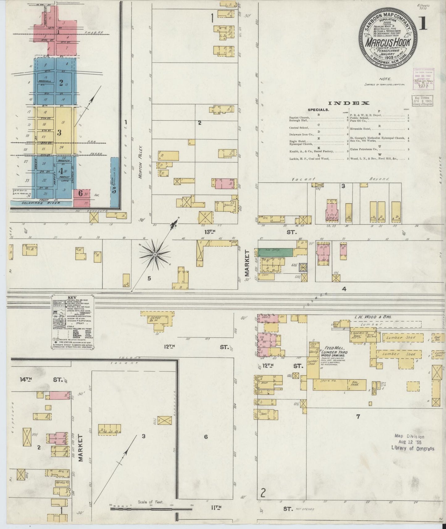 Sanborn Fire Insurance Map from Marcus Hook, Chester County, Pennsylvania (1905), Sheet #0001 - Complete Map Set gallery image, historic Sanborn map, vintage wall art, Pennsylvania Pennsylvania