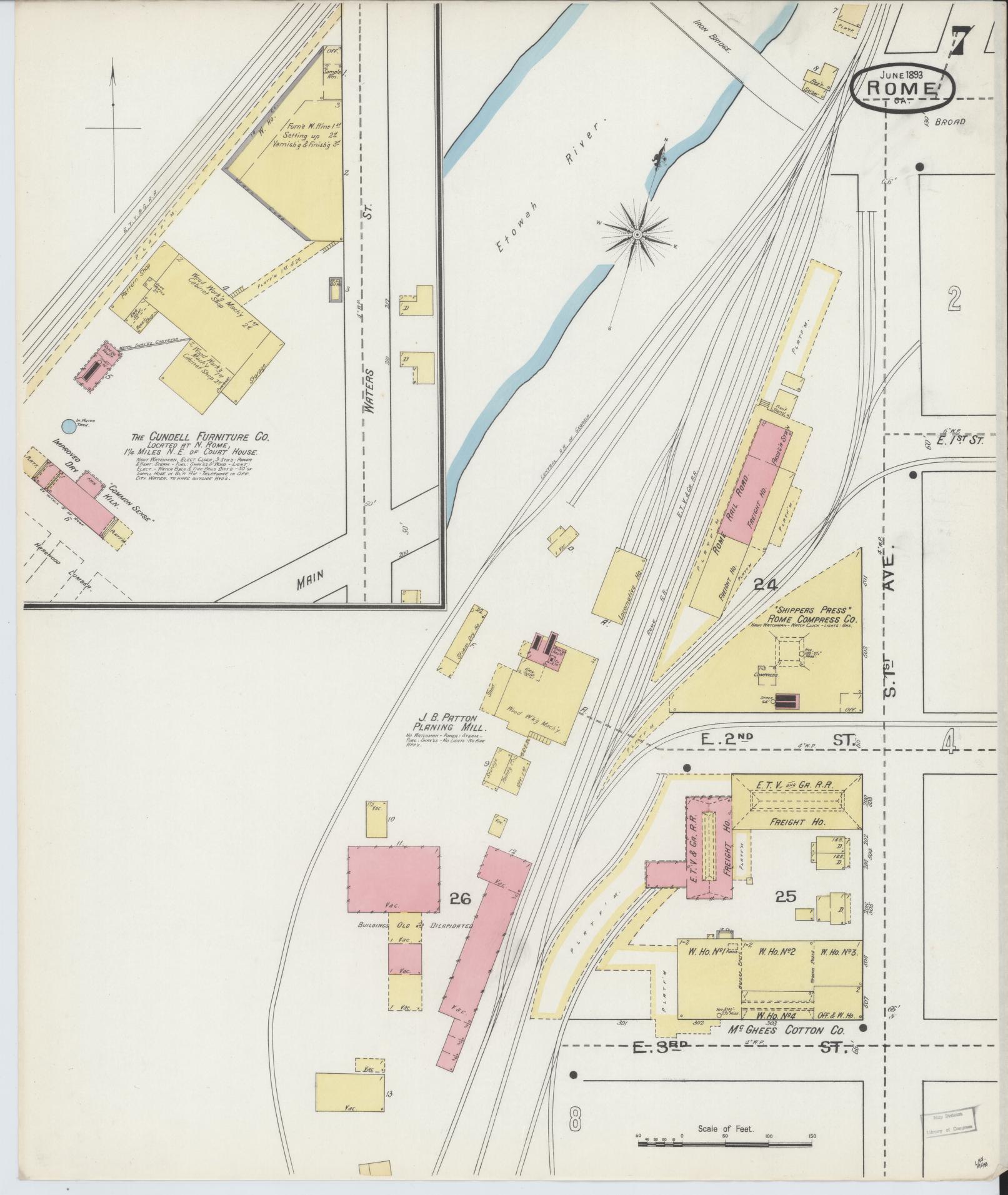 Sanborn Fire Insurance Map from Rome, Floyd County, Georgia (1893), Sheet #0007 - Complete Map Set gallery image, historic Sanborn map, vintage wall art, Georgia Georgia