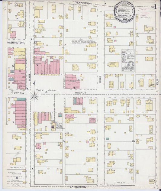 Sanborn Fire Insurance Map from Washington, Tazewell County, Illinois (1892), Sheet #0001 - Historic Sanborn Fire Insurance Map Print, vintage old map wall art, antique decor, genealogy gift, Illinois Illinois map