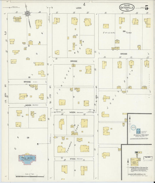 Sanborn Fire Insurance Map from Gatesville, Coryell County, Texas (1912), Sheet #0005 - Historic Sanborn Fire Insurance Map Print, vintage old map wall art, antique decor, genealogy gift, Texas Texas map
