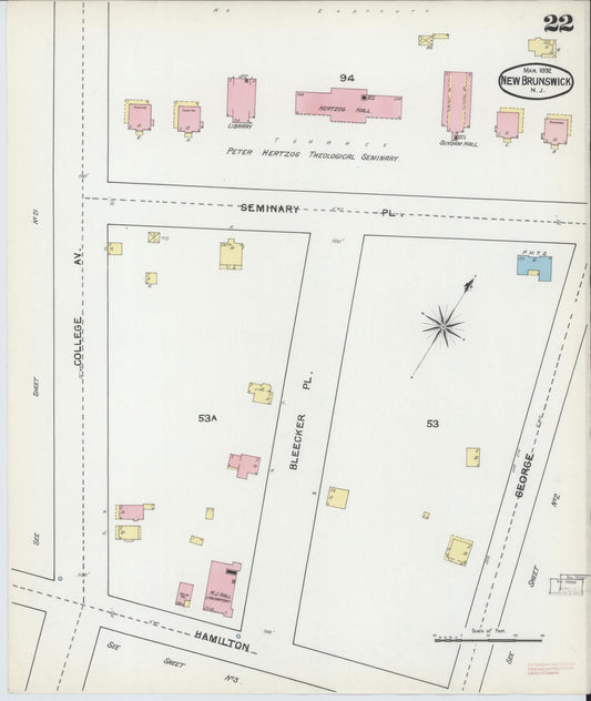 Sanborn Fire Insurance Map from New Brunswick, Middlesex County, New Jersey (1892), Sheet #0022 - Historic Sanborn Fire Insurance Map Print, vintage old map wall art, antique decor, genealogy gift, New Jersey New Jersey map