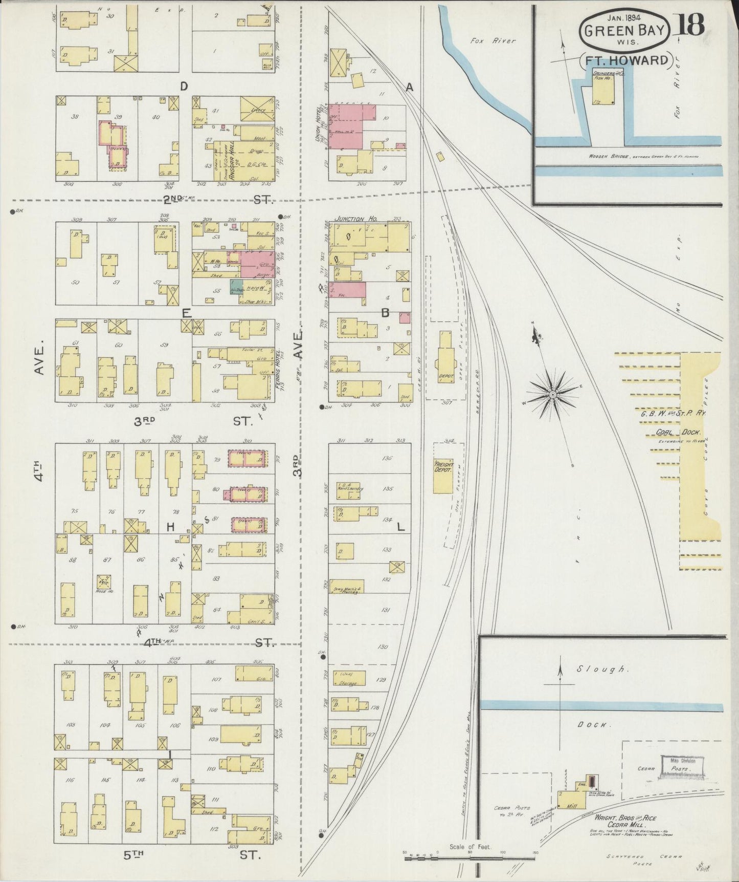 Sanborn Fire Insurance Map from Green Bay, Brown County, Wisconsin (1894), Sheet #0018 - Complete Map Set gallery image, historic Sanborn map, vintage wall art, Wisconsin Wisconsin