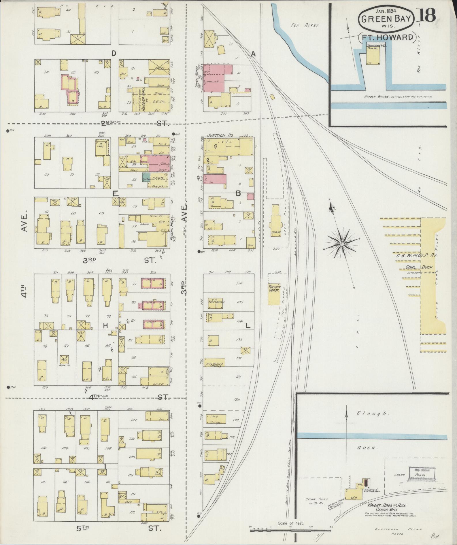 Sanborn Fire Insurance Map from Green Bay, Brown County, Wisconsin (1894), Sheet #0018 - Complete Map Set gallery image, historic Sanborn map, vintage wall art, Wisconsin Wisconsin