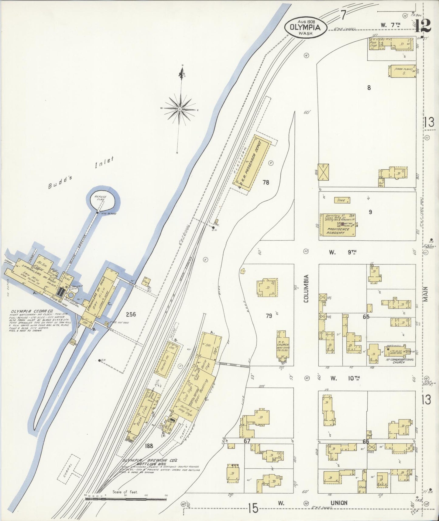 Sanborn Fire Insurance Map from Olympia, Thurston County, Washington (1908), Sheet #0012 - Complete Map Set gallery image, historic Sanborn map, vintage wall art, Washington Washington