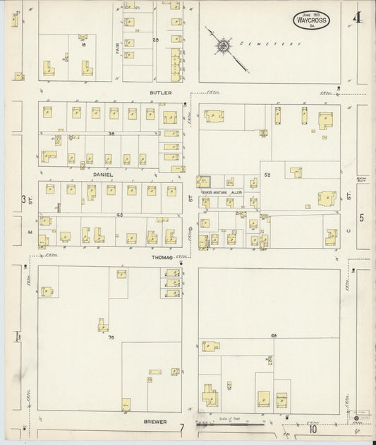 Sanborn Fire Insurance Map from Waycross, Ware County, Georgia (1913), Sheet #0004 - Historic Sanborn Fire Insurance Map Print, vintage old map wall art, antique decor, genealogy gift, Georgia Georgia map