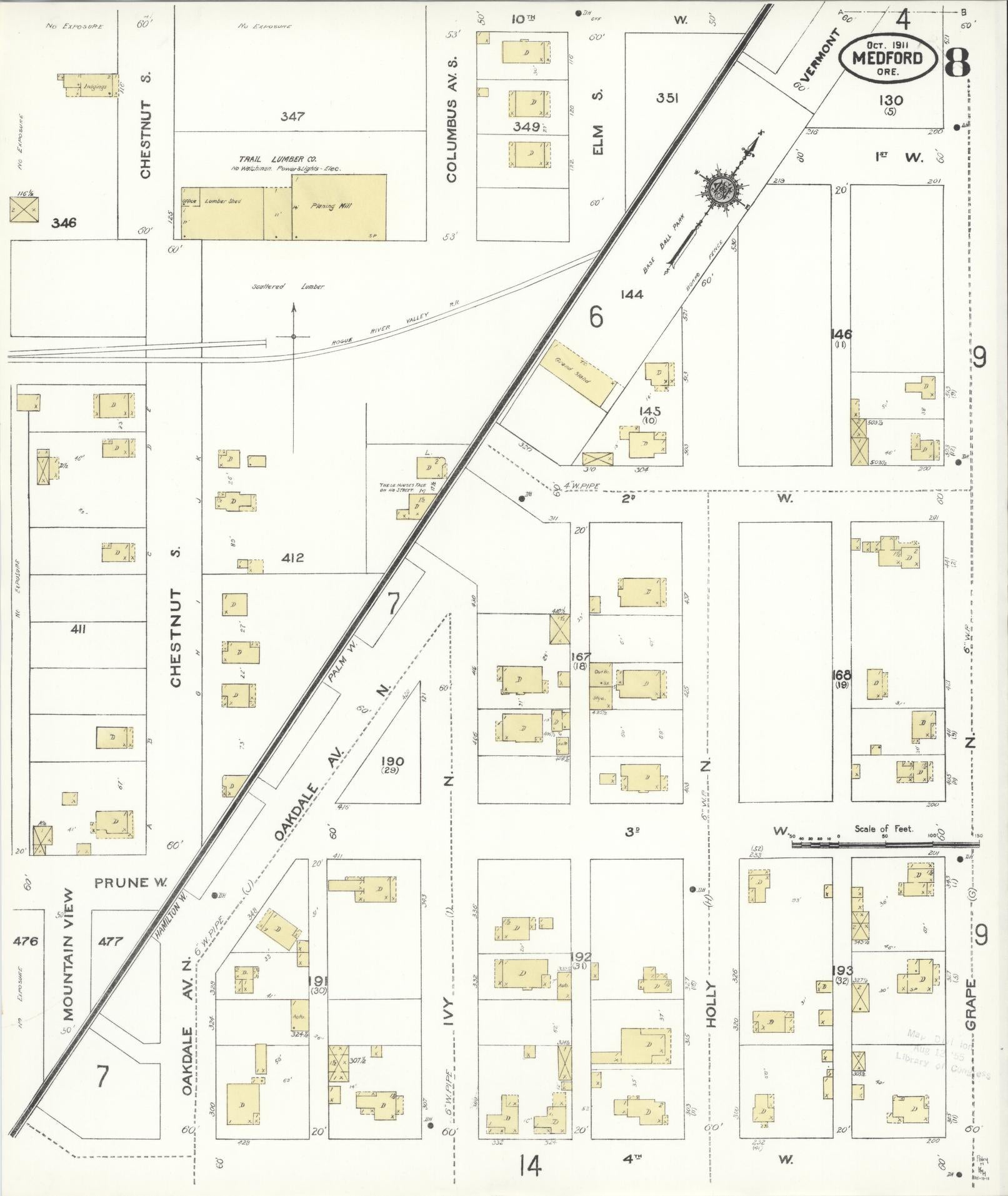 Sanborn Fire Insurance Map from Medford, Jackson County, Oregon (1911), Sheet #0008 - Complete Map Set gallery image, historic Sanborn map, vintage wall art, Oregon Oregon