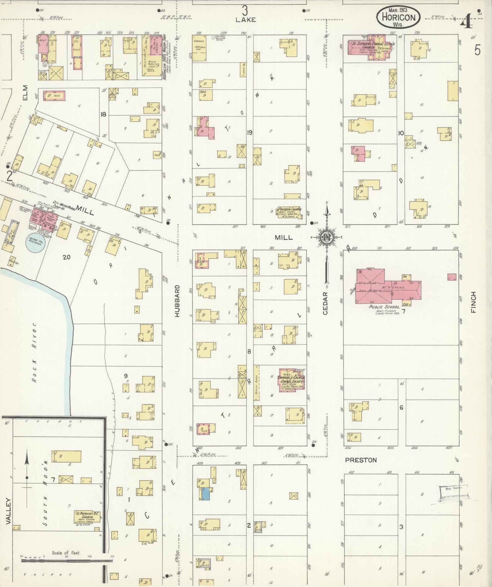 Sanborn Fire Insurance Map from Horicon, Dodge County, Wisconsin (1913), Sheet #0004 - Complete Map Set gallery image, historic Sanborn map, vintage wall art, Wisconsin Wisconsin