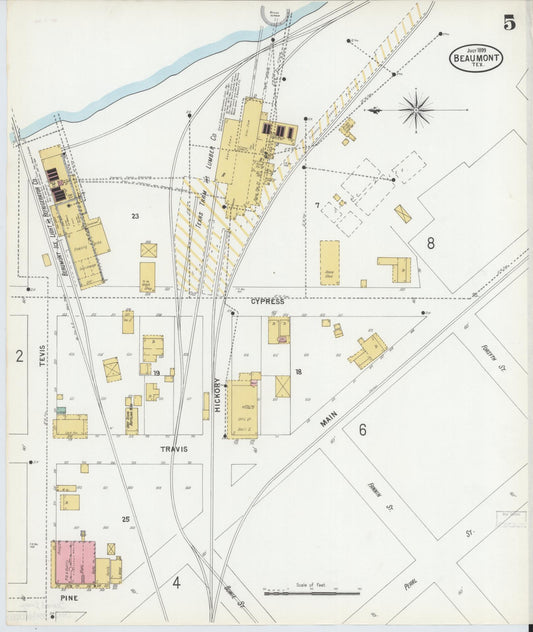 Sanborn Fire Insurance Map from Beaumont, Jefferson County, Texas (1899), Sheet #0005 - Historic Sanborn Fire Insurance Map Print, vintage old map wall art, antique decor, genealogy gift, Texas Texas map