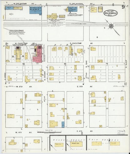 Sanborn Fire Insurance Map from Holdenville, Hughes County, Oklahoma (1920), Sheet #0009 - Complete Map Set gallery image, historic Sanborn map, vintage wall art, Oklahoma Oklahoma