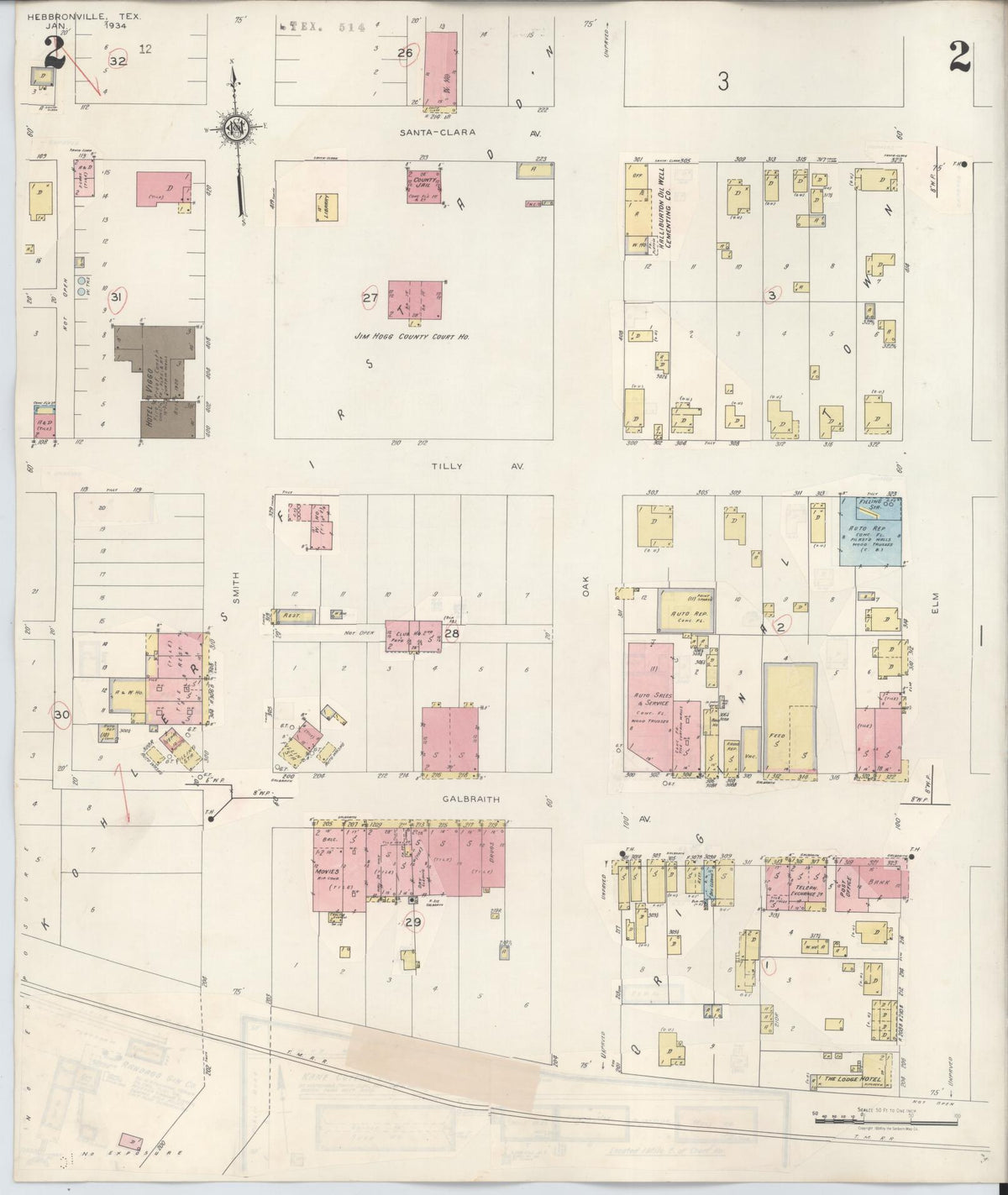 Sanborn Fire Insurance Map from Hebbronville, Jim Hogg County, Texas (1943), Sheet #0002 - Historic Sanborn Fire Insurance Map Print, vintage old map wall art, antique decor, genealogy gift, Texas Texas map