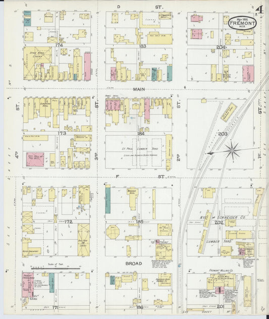 Sanborn Fire Insurance Map from Fremont, Dodge County, Nebraska (1892), Sheet #0004 - Historic Sanborn Fire Insurance Map Print, vintage old map wall art, antique decor, genealogy gift, Nebraska Nebraska map