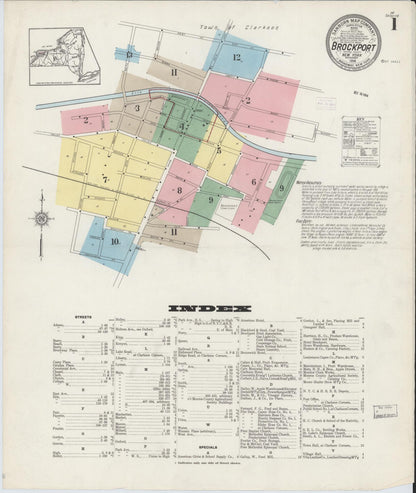 Sanborn Fire Insurance Map from Brockport, Monroe County, New York (1914), Sheet #0001 - Historic Sanborn Fire Insurance Map Print, vintage old map wall art, antique decor, genealogy gift, New York New York map