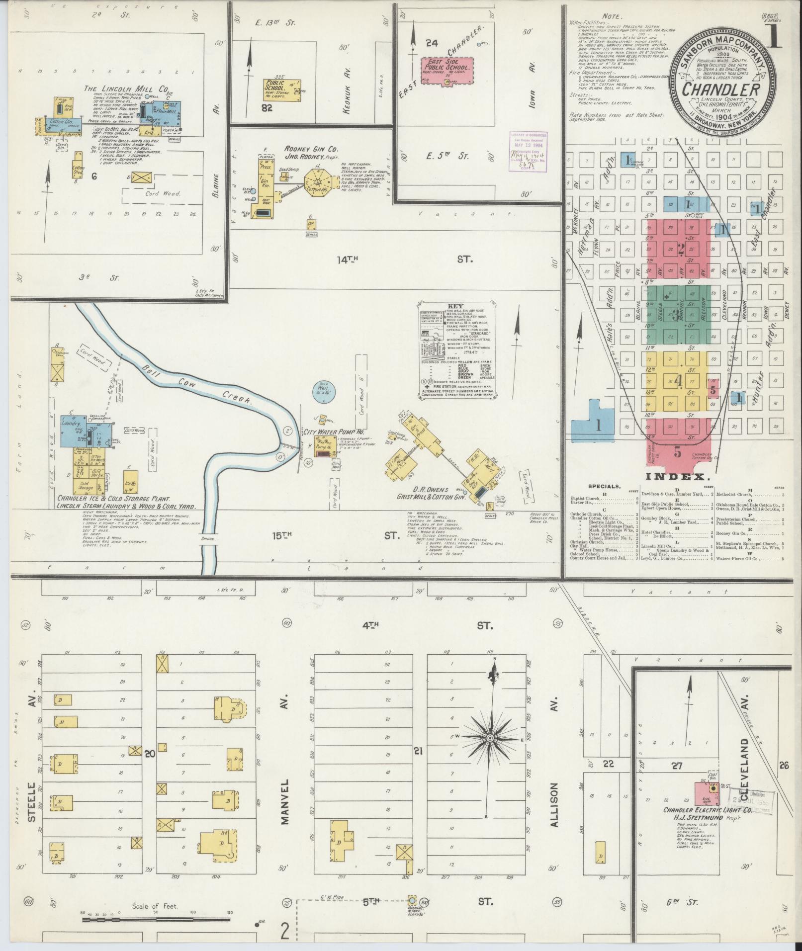 Sanborn Fire Insurance Map from Chandler, Lincoln County, Oklahoma (1904), Sheet #0001 - Historic Sanborn Fire Insurance Map Print, vintage old map wall art, antique decor, genealogy gift, Oklahoma Oklahoma map