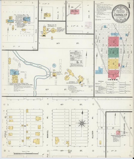 Sanborn Fire Insurance Map from Chandler, Lincoln County, Oklahoma (1904), Sheet #0001 - Historic Sanborn Fire Insurance Map Print, vintage old map wall art, antique decor, genealogy gift, Oklahoma Oklahoma map