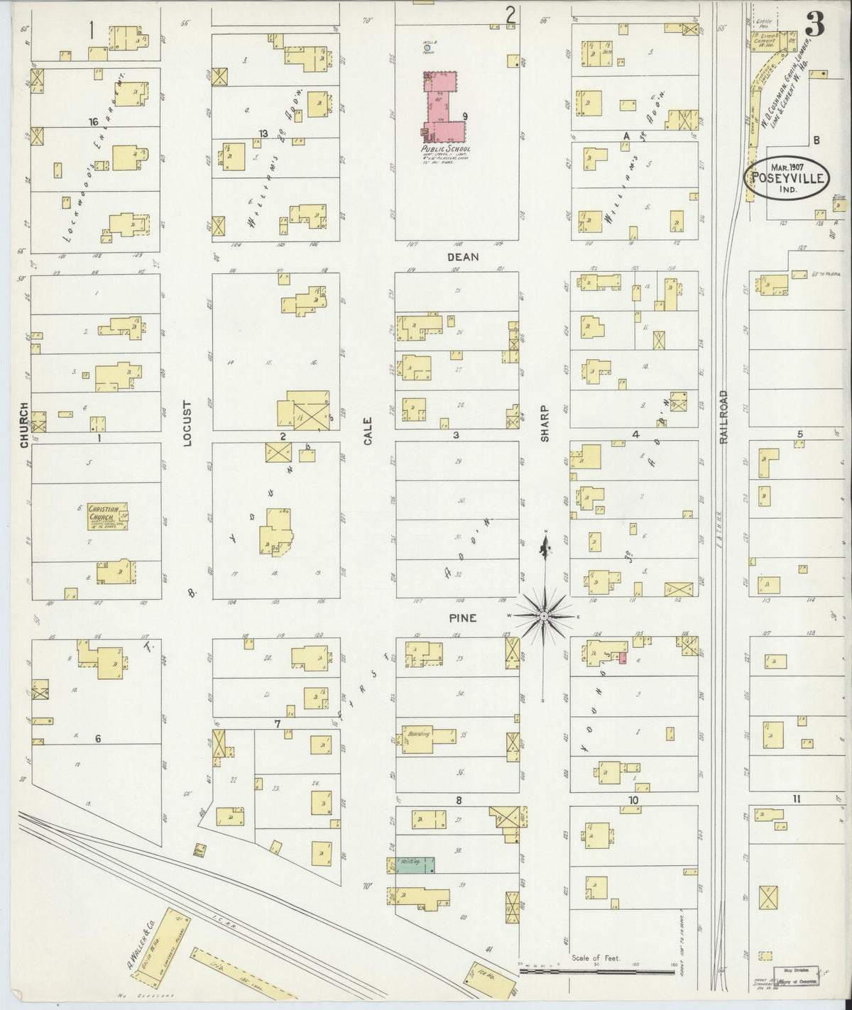 Sanborn Fire Insurance Map from Poseyville, Posey County, Indiana (1907), Sheet #0003 - Historic Sanborn Fire Insurance Map Print, vintage old map wall art, antique decor, genealogy gift, Indiana Indiana map