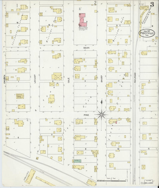 Sanborn Fire Insurance Map from Poseyville, Posey County, Indiana (1907), Sheet #0003 - Historic Sanborn Fire Insurance Map Print, vintage old map wall art, antique decor, genealogy gift, Indiana Indiana map