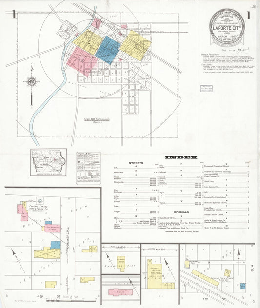 Sanborn Fire Insurance Map from La Porte City, Black Hawk County, Iowa (1927), Sheet #0001 - Historic Sanborn Fire Insurance Map Print, vintage old map wall art