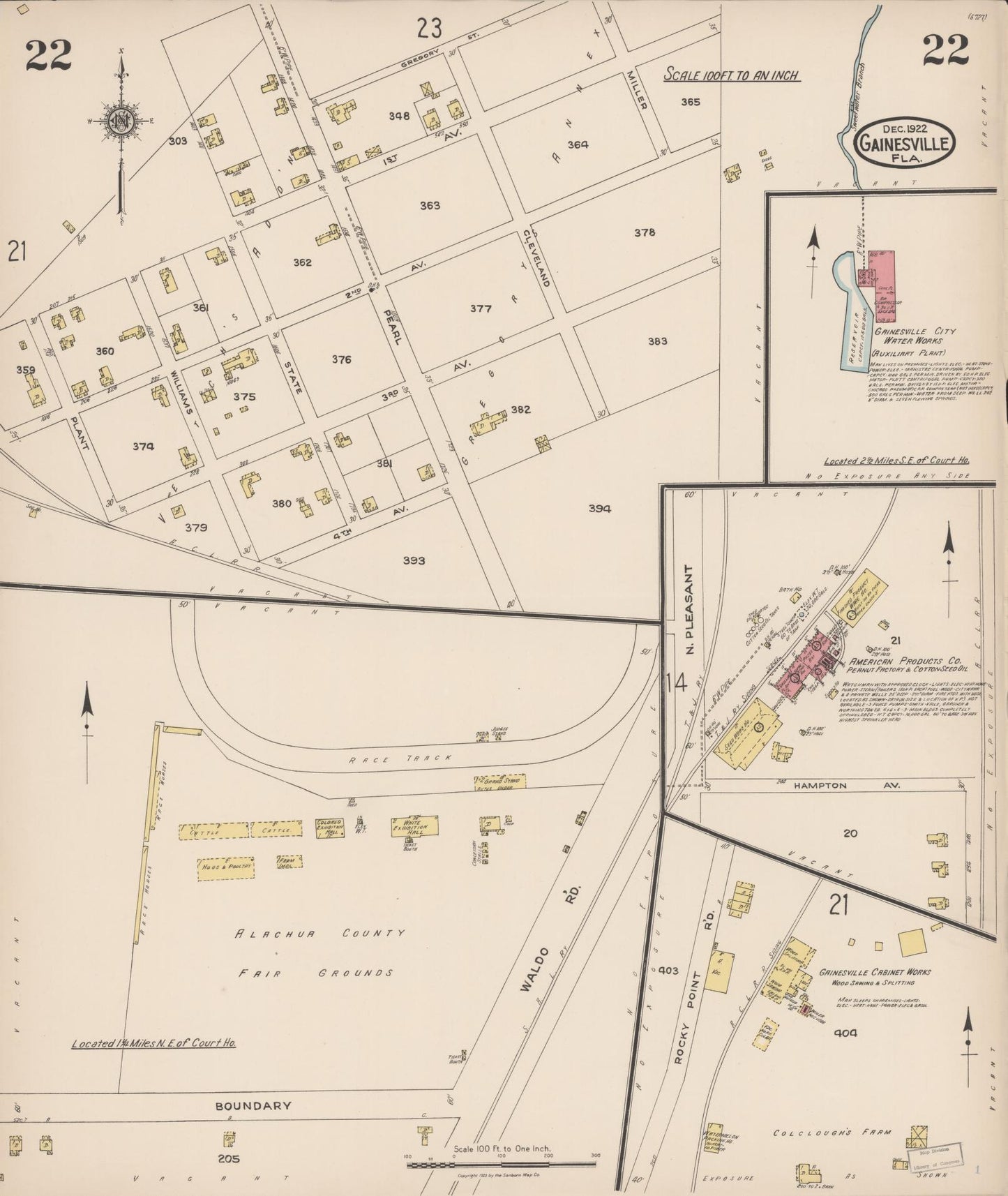 Sanborn Fire Insurance Map from Gainesville, Alachua County, Florida (1922), Sheet #0022 - Complete Map Set gallery image, historic Sanborn map, vintage wall art, Florida Florida