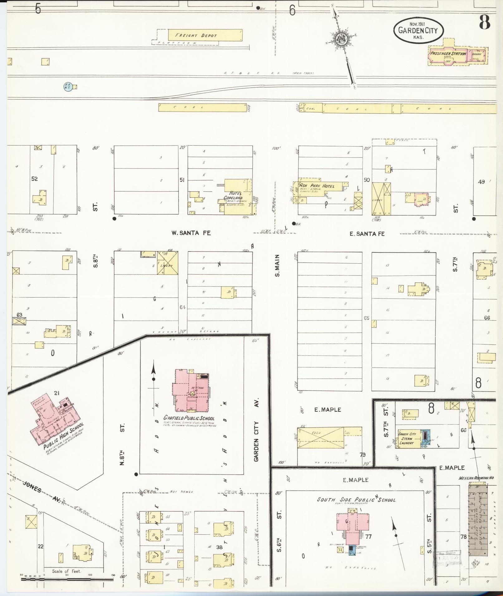 Sanborn Fire Insurance Map from Garden City, Finney County, Kansas (1911), Sheet #0008 - Historic Sanborn Fire Insurance Map Print, vintage old map wall art, antique decor, genealogy gift, Kansas Kansas map