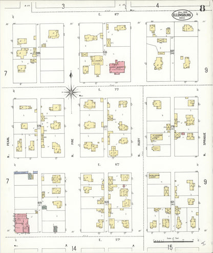 Sanborn Fire Insurance Map from Ellensburg, Kittitas County, Washington (1909), Sheet #0008 - Complete Map Set gallery image, historic Sanborn map, vintage wall art, Washington Washington
