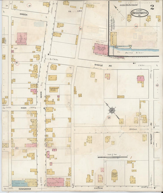 Sanborn Fire Insurance Map from Bridgewater, Rockingham County, Virginia (1917), Sheet #0002 - Historic Sanborn Fire Insurance Map Print, vintage old map wall art, antique decor, genealogy gift, Virginia Virginia map