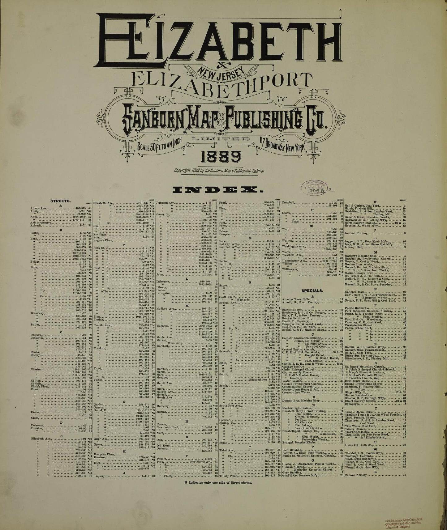 Sanborn Fire Insurance Map from Elizabeth, Union County, New Jersey. (1889) – Historic Sanborn Fire Insurance Map Print
