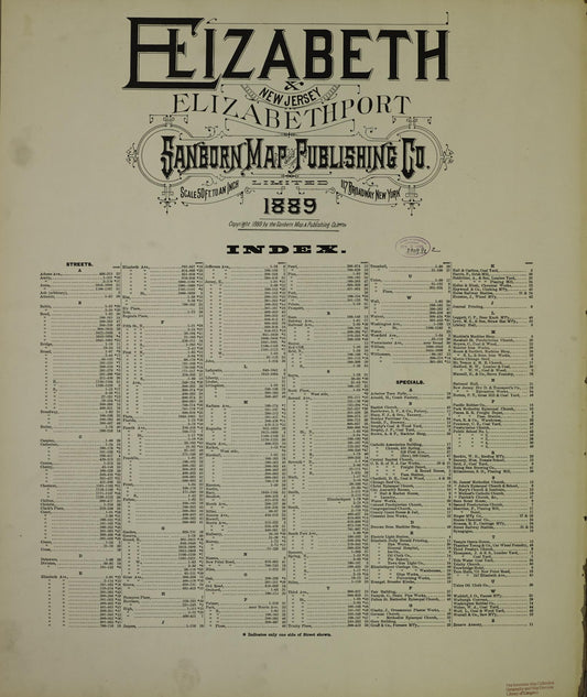 Sanborn Fire Insurance Map from Elizabeth, Union County, New Jersey. (1889) – Historic Sanborn Fire Insurance Map Print