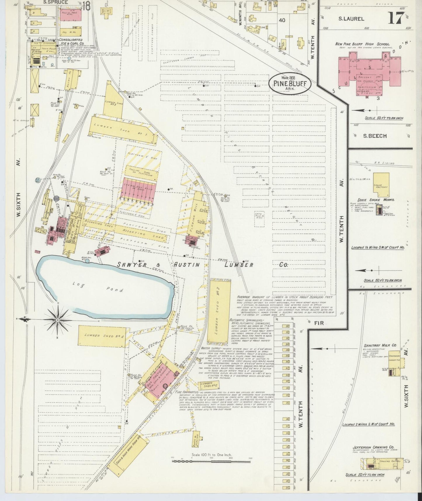 Sanborn Fire Insurance Map from Pine Bluff, Jefferson County, Arkansas (1908), Sheet #0017 - Complete Map Set gallery image, historic Sanborn map, vintage wall art, Arkansas Arkansas