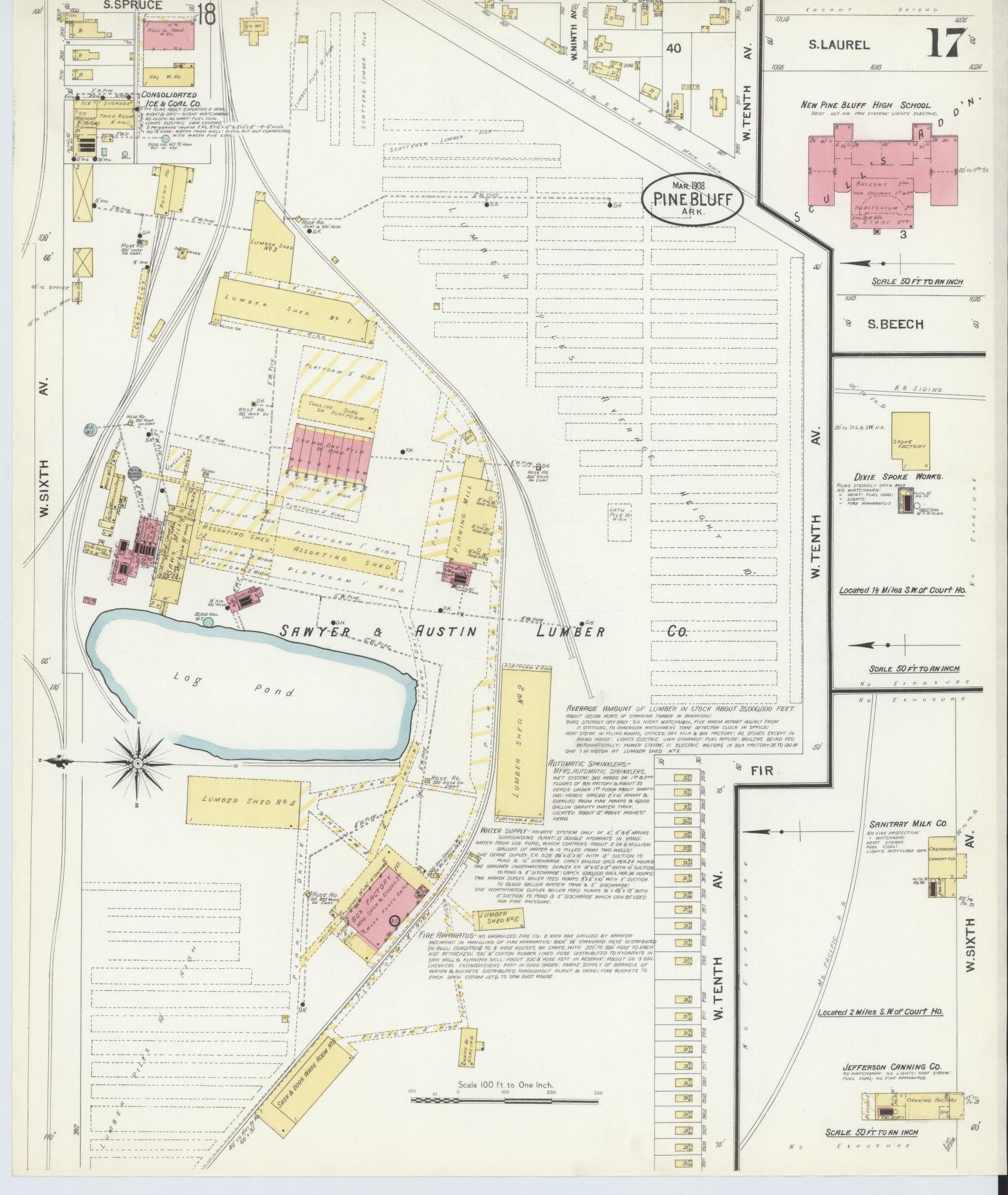 Sanborn Fire Insurance Map from Pine Bluff, Jefferson County, Arkansas (1908), Sheet #0017 - Complete Map Set gallery image, historic Sanborn map, vintage wall art, Arkansas Arkansas