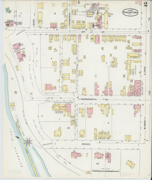 Sanborn Fire Insurance Map from Bordentown, Burlington County, New Jersey (1897), Sheet #0002 - Historic Sanborn Fire Insurance Map Print, vintage old map wall art, antique decor, genealogy gift, New Jersey New Jersey map