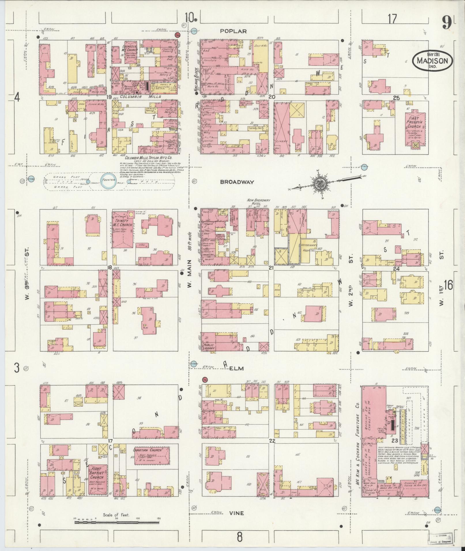 Sanborn Fire Insurance Map from Madison, Jefferson County, Indiana (1911), Sheet #0009 - Complete Map Set gallery image, historic Sanborn map, vintage wall art, Indiana Indiana