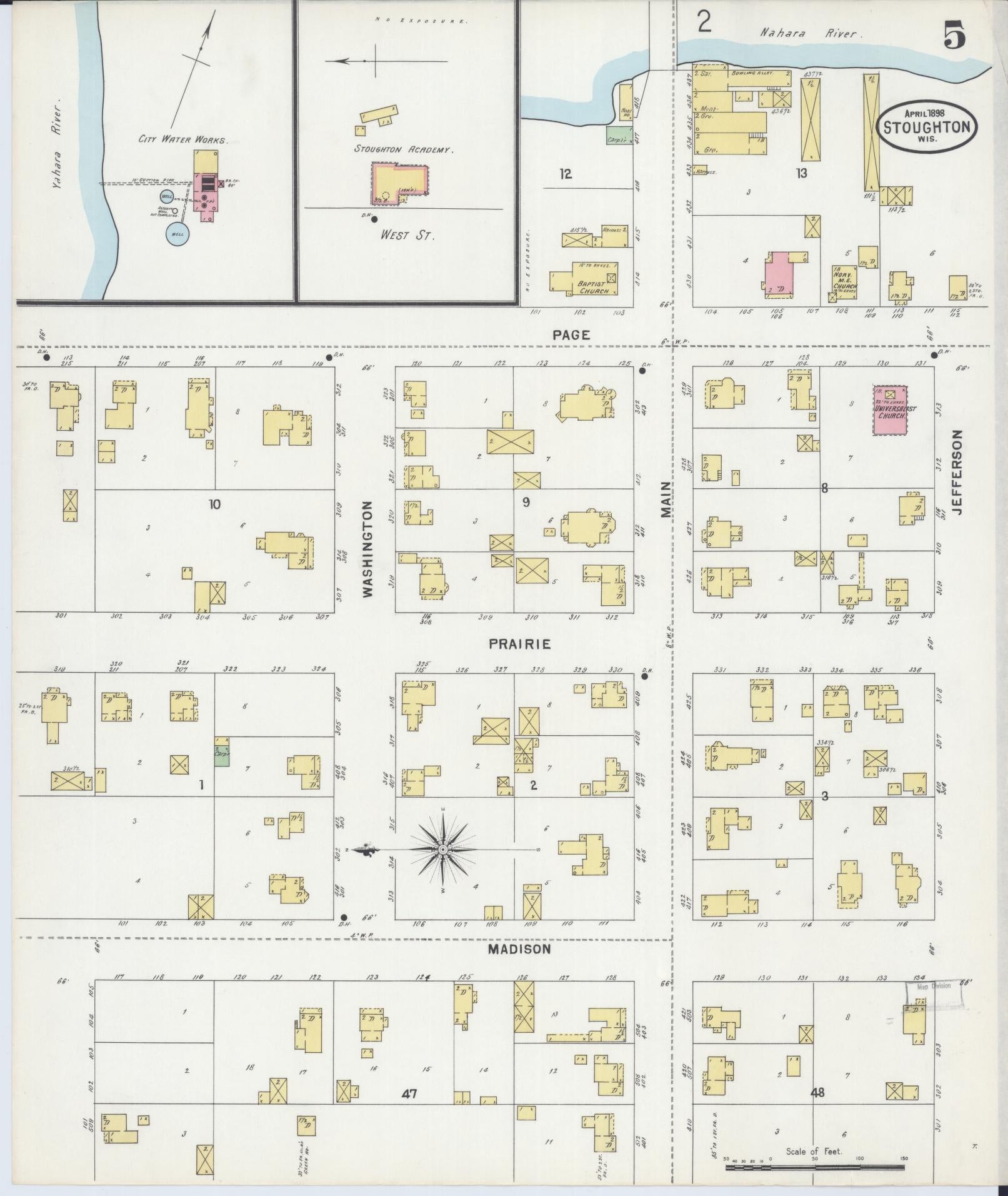Sanborn Fire Insurance Map from Stoughton, Dane County, Wisconsin (1898), Sheet #0005 - Complete Map Set gallery image, historic Sanborn map, vintage wall art, Wisconsin Wisconsin