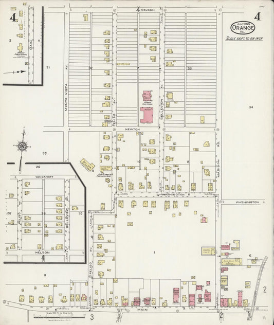 Sanborn Fire Insurance Map from Orange, Orange County, Virginia (1925), Sheet #0004 - Historic Sanborn Fire Insurance Map Print, vintage old map wall art, antique decor, genealogy gift, Virginia Virginia map