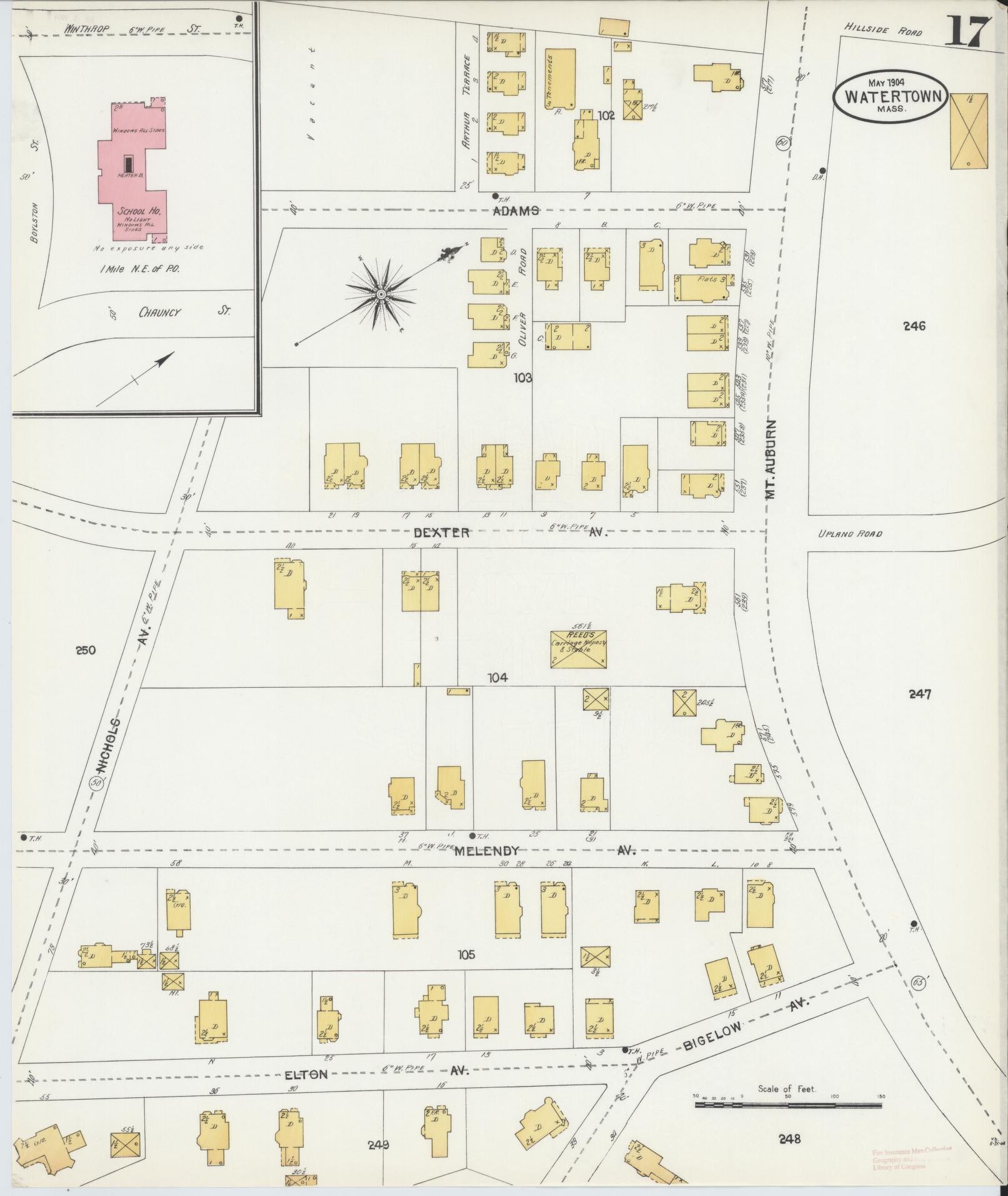 Sanborn Fire Insurance Map from Watertown, Middlesex County, Massachusetts (1904), Sheet #0017 - Historic Sanborn Fire Insurance Map Print, vintage old map wall art, antique decor, genealogy gift, Massachusetts Massachusetts map