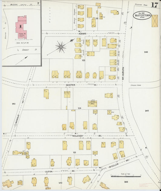 Sanborn Fire Insurance Map from Watertown, Middlesex County, Massachusetts (1904), Sheet #0017 - Historic Sanborn Fire Insurance Map Print, vintage old map wall art, antique decor, genealogy gift, Massachusetts Massachusetts map