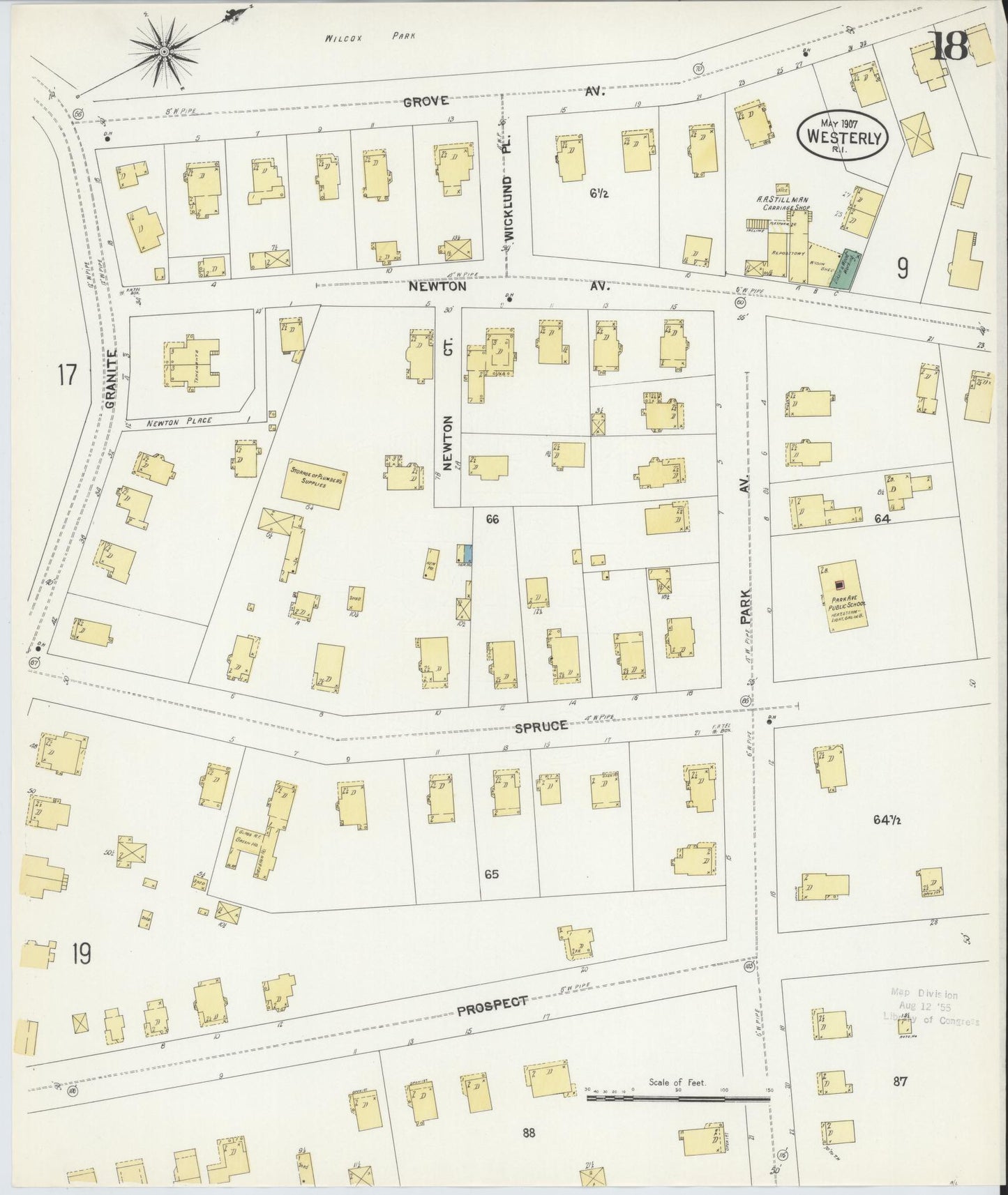 Sanborn Fire Insurance Map from Westerly, Washington County, Rhode Island (1907), Sheet #0018 - Historic Sanborn Fire Insurance Map Print, vintage old map wall art, antique decor, genealogy gift, Rhode Island Rhode Island map