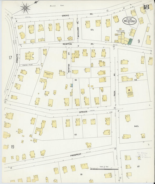 Sanborn Fire Insurance Map from Westerly, Washington County, Rhode Island (1907), Sheet #0018 - Historic Sanborn Fire Insurance Map Print, vintage old map wall art, antique decor, genealogy gift, Rhode Island Rhode Island map