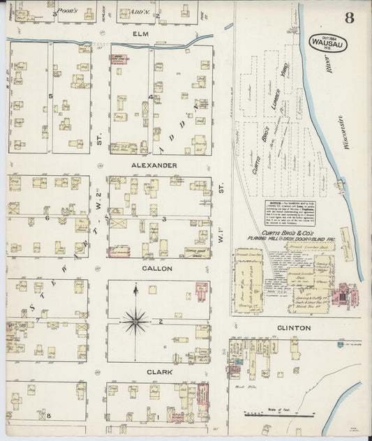 Sanborn Fire Insurance Map from Wausau, Marathon County, Wisconsin (1884), Sheet #0008 - Historic Sanborn Fire Insurance Map Print, vintage old map wall art, antique decor, genealogy gift, Wisconsin Wisconsin map