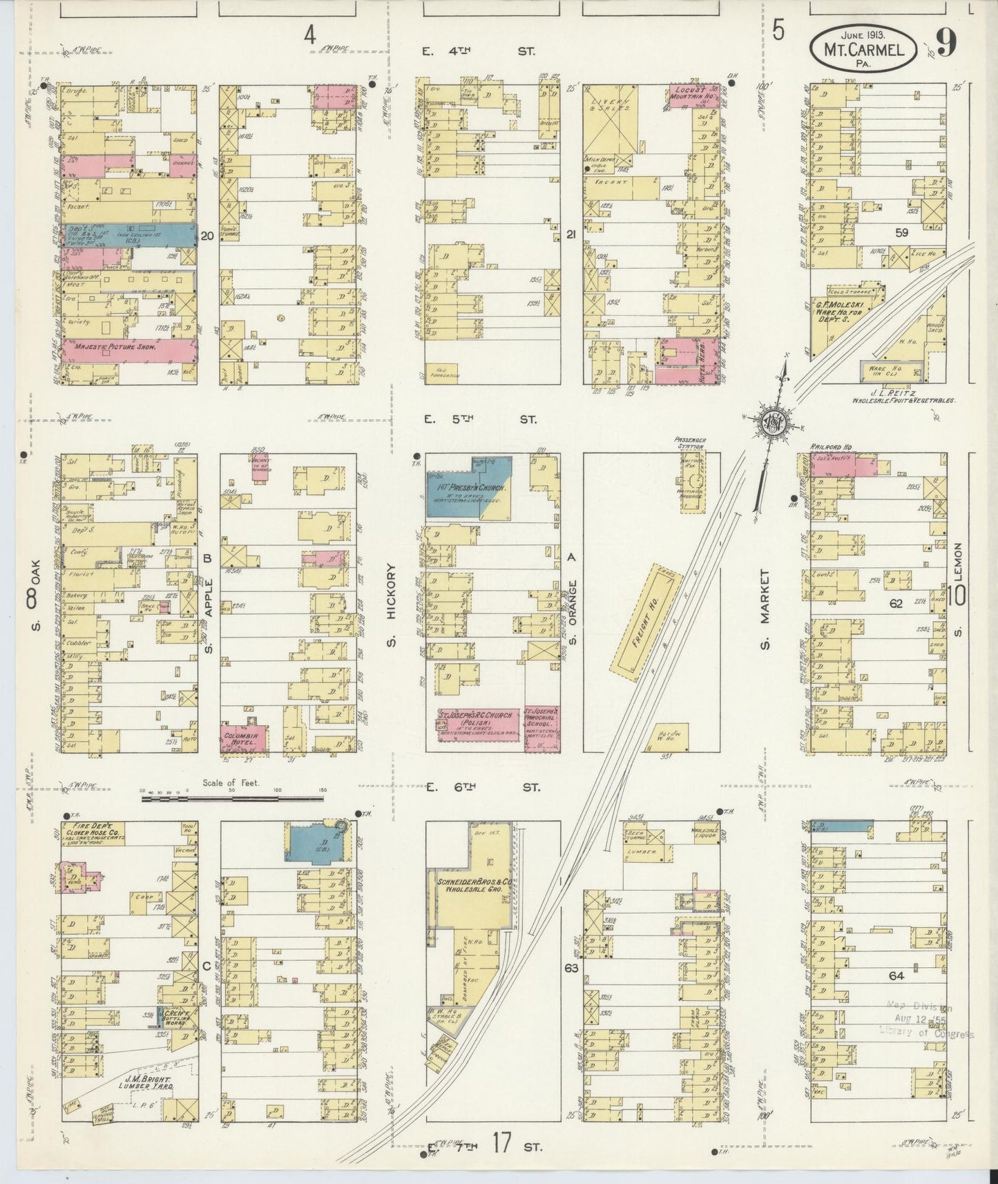 Sanborn Fire Insurance Map from Mount Carmel, Northumberland County, Pennsylvania (1913), Sheet #0009 - Complete Map Set gallery image, historic Sanborn map, vintage wall art, Pennsylvania Pennsylvania