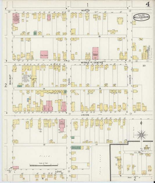 Sanborn Fire Insurance Map from Millersburg, Dauphin County, Pennsylvania (1896), Sheet #0004 - Historic Sanborn Fire Insurance Map Print, vintage old map wall art, antique decor, genealogy gift, Pennsylvania Pennsylvania map